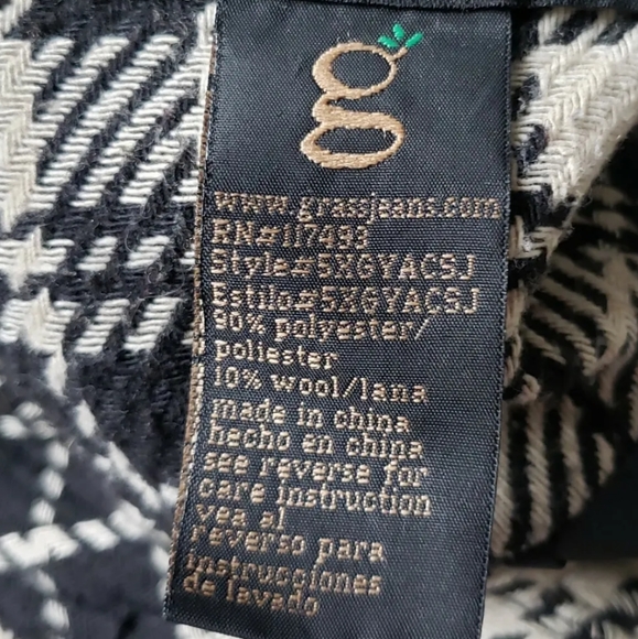 Grass Collection Ruffle Checked Plaid Tan Black Button Down Coat M - Picture 3 of 7